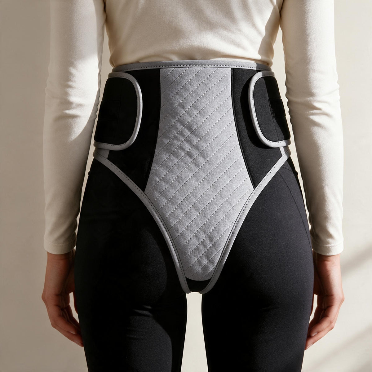 BellyBear worn over leggings, back view
